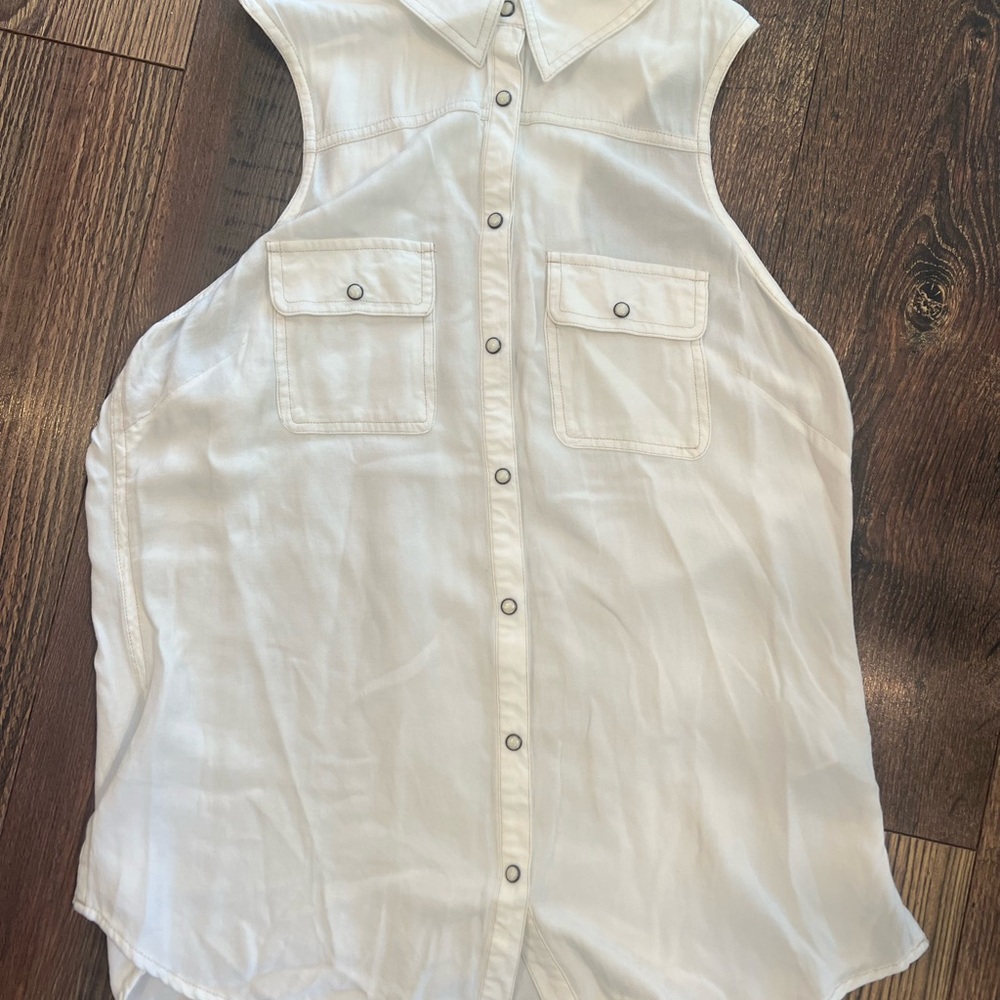 Sleeveless White Button-Up Top
